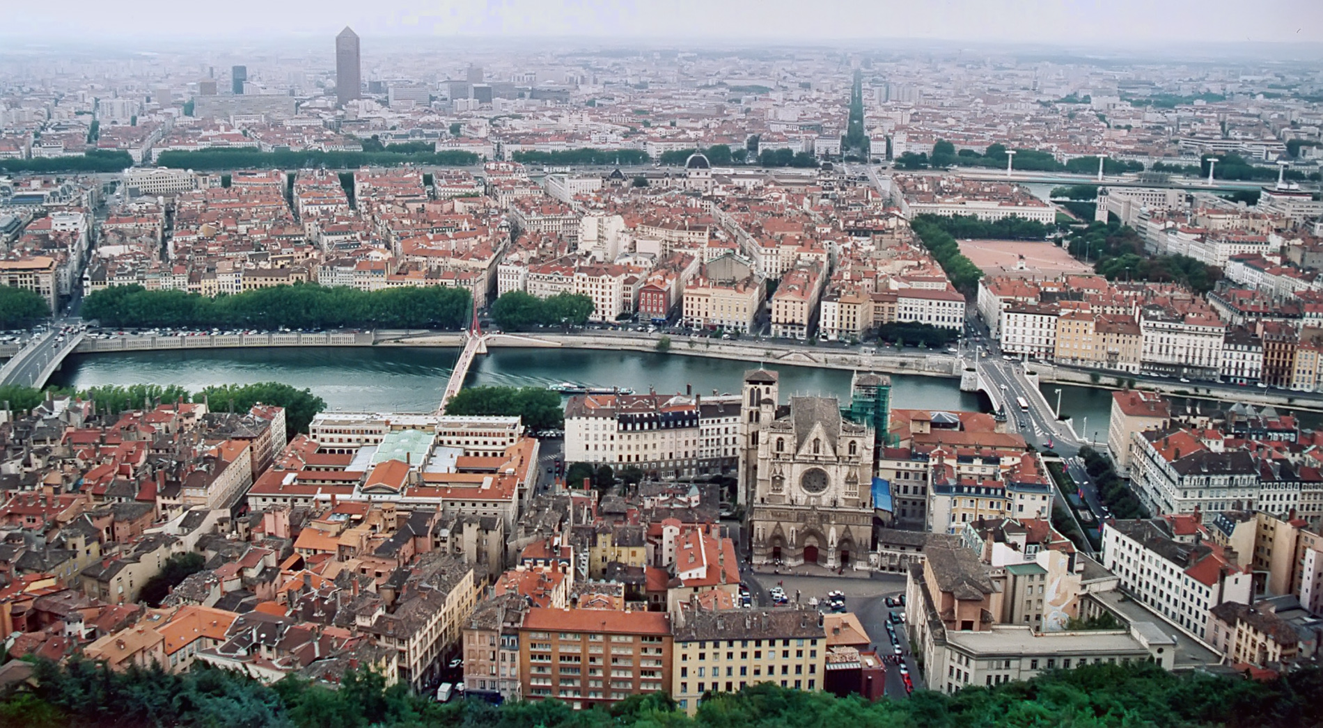 Panorama de Lyon depuis la colline de Fourvière — presqu'île, Rhône, Saône, Part-Dieu
